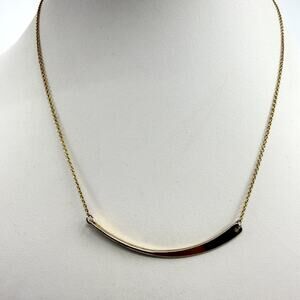 Y2K Gold Tone Curved Bar Pendant Necklace Minimalist Layering Delicate Chain